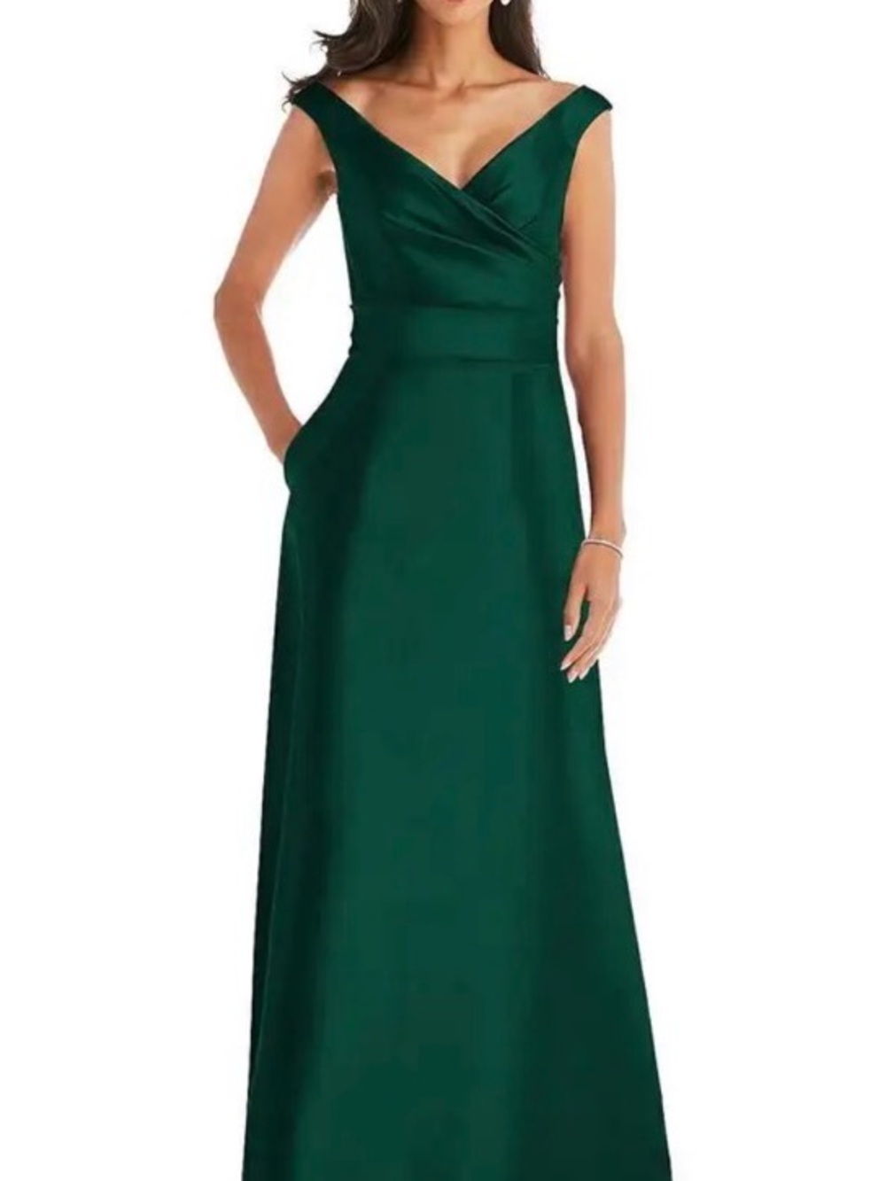 ALFRED SUNG Hunter Green Off-Shoulder Maxi Dress-NWOT